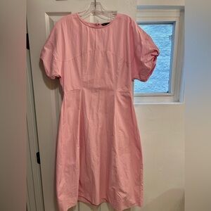 Korean Pink Midi Dress with Puff Sleeves Size M formal, coquette